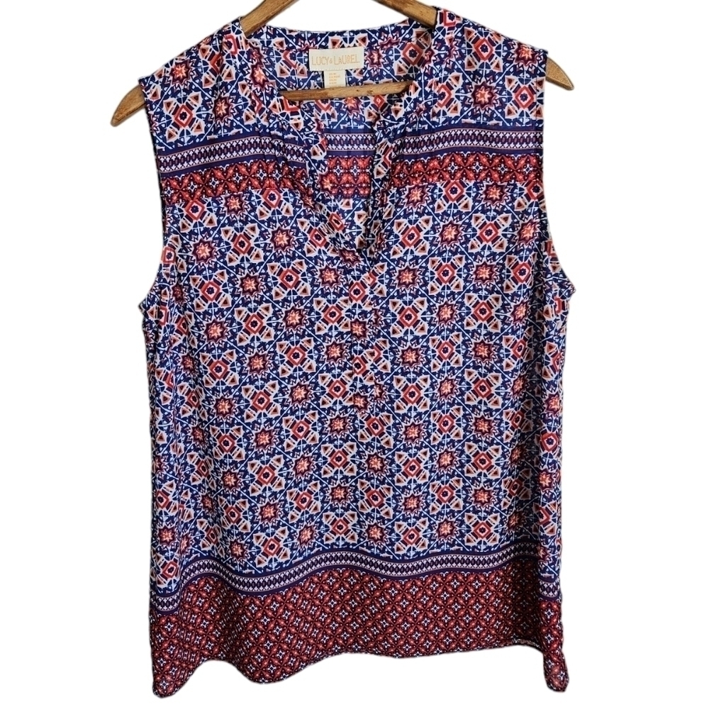 Lucy & Laurel Geometric Floral Sleeveless Blouse, medium